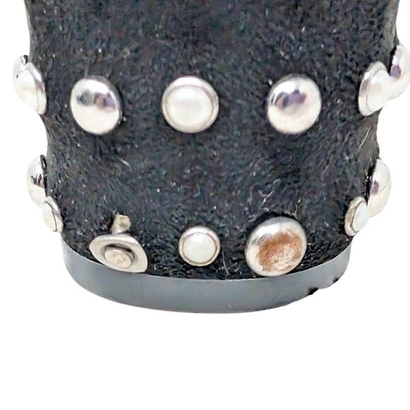 Steve Madden Yvette 7.5M Pearl Stud Block Heel Booties Sock Boots Black Suede - Picture 10 of 12